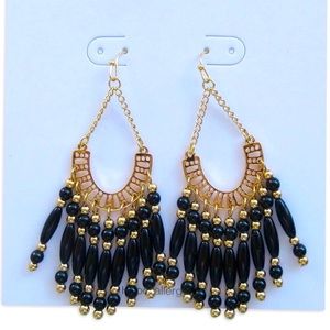 2/$20 Black and Gold Bead Chandelier Earrings